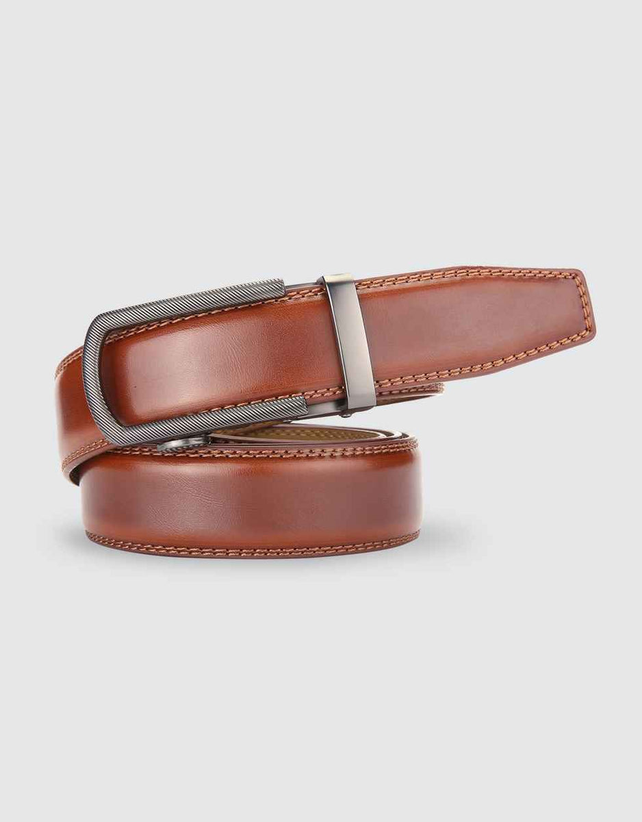 Ribbed Metal Leather Ratchet Belt-Burnt Umber– Mio Marino