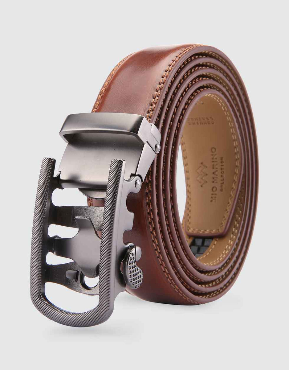 Ribbed Metal Leather Ratchet Belt-Burnt Umber– Mio Marino