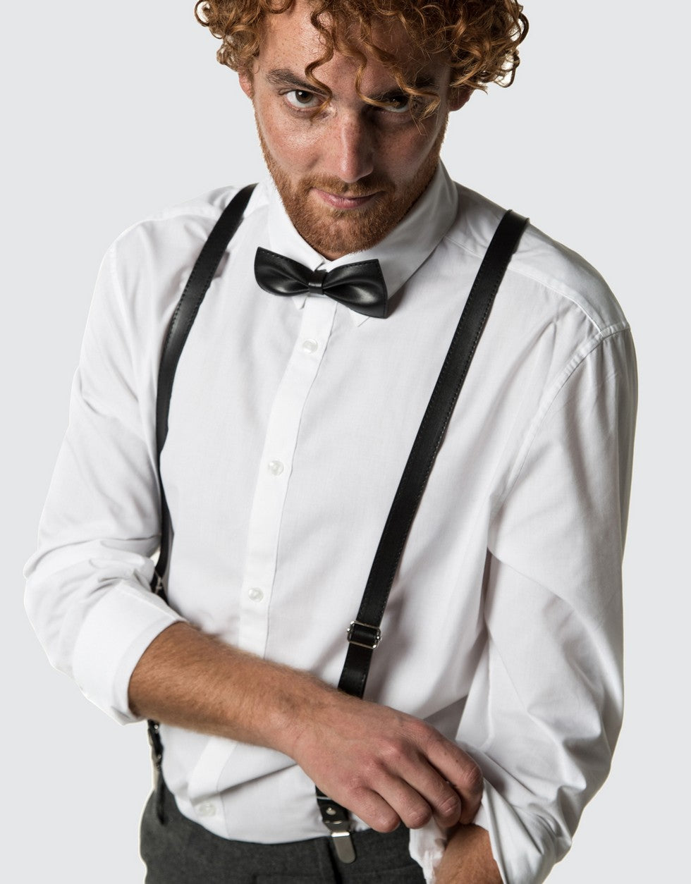 Black Tuxedo Suspender Genuine Leather Clip Suspenders (Button/Clip-on  Wide) : : Clothing, Shoes & Accessories
