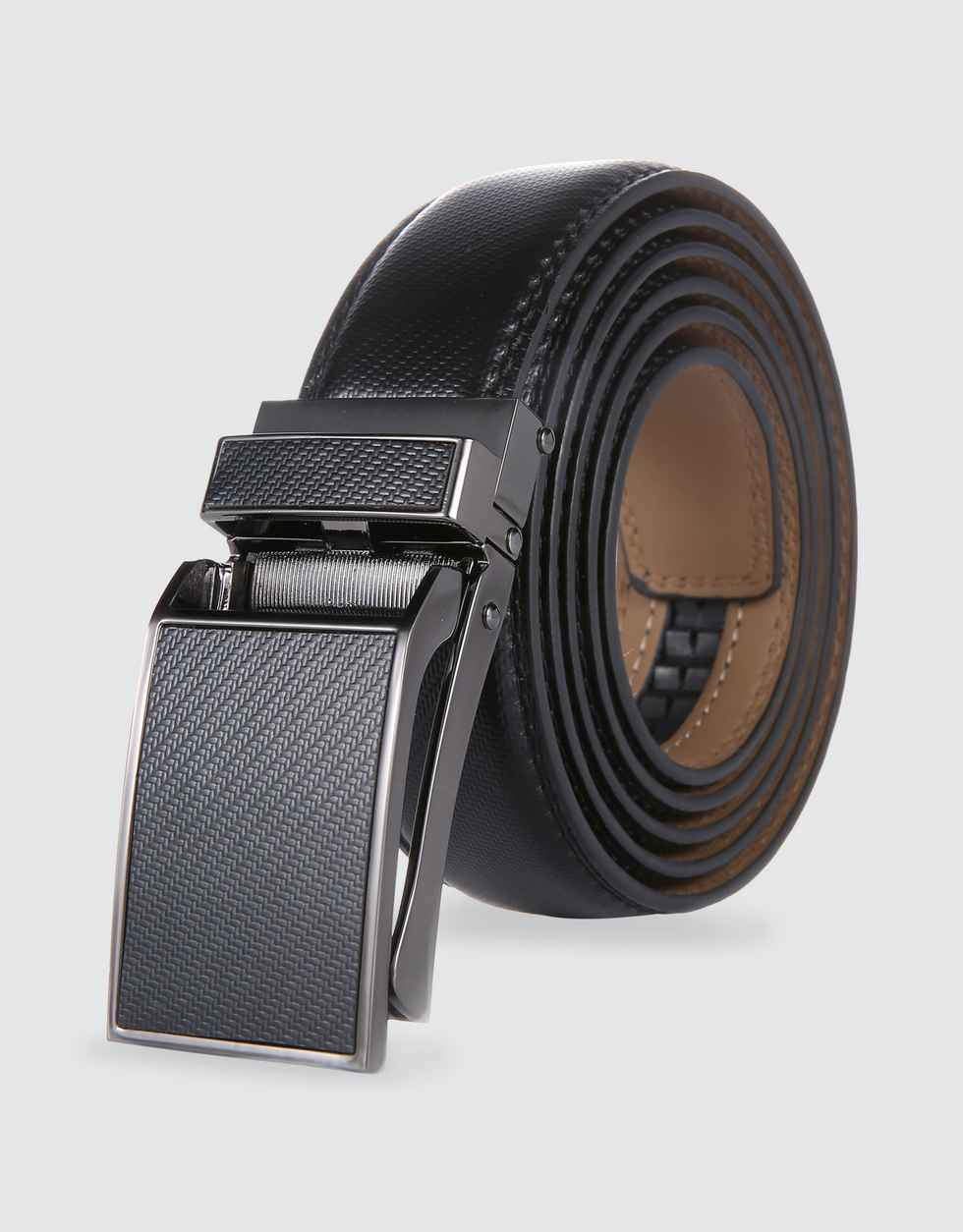 Designer Black Leather Mens Belts Automatic Buckles Ratchet Dress