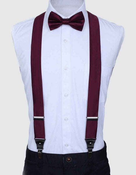 Black Suspender Set  Formal Necktie and Satin Fabric Suspenders